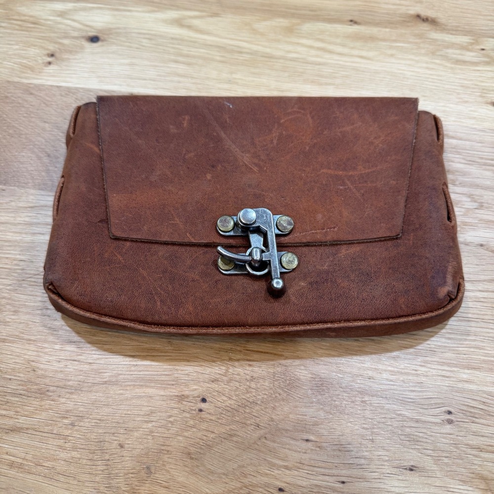 Handmade Brown Leather Belt Pouch Renaissance Faire Cosplay Swing Lock Bag